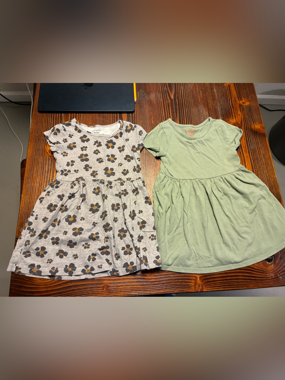 Green Short Sleeve Dress & Gray leopard floral Dress